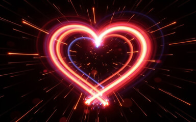 A heart shape drawn with a fiery red light trail and a burst of glowing sparks. An energetic and passionate design for a romantic or celebratory theme.