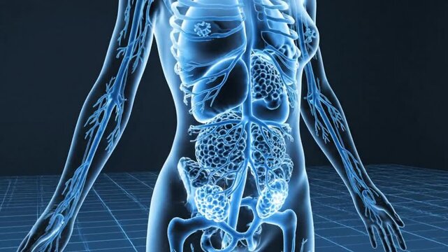 Human anatomy illustration with detailed internal organs displayed  