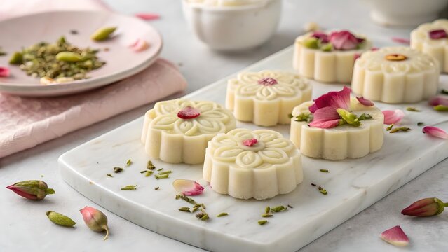 Traditional Bengali Sandesh Sweet on Marble Plate | Authentic Indian Mithai Photography