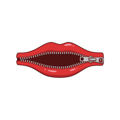 Red Lips with an Open Zipper, Cartoon Illustration Isolated