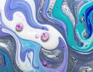 Swirling abstract painting with vibrant colors and shimmering effects