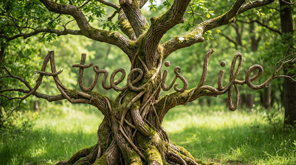 A Tree is Life - Message formed by the tree branches. World Tree Day

