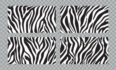 Set of Four Black and White Zebra Stripe Abstract Backgrounds Vector Illustration Transparent Background Modern Graphic Design