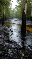 Contaminated River Scene - A Stark Reminder of Environmental Pollution.