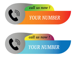 Call us now button sign and silhouette design. Defferent color vector illustration template. Phone with support or service details. Vector illustration. EPS 10
