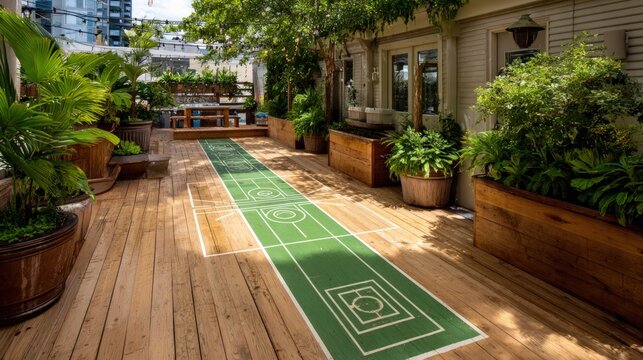 Outdoor deck with bocce ball court