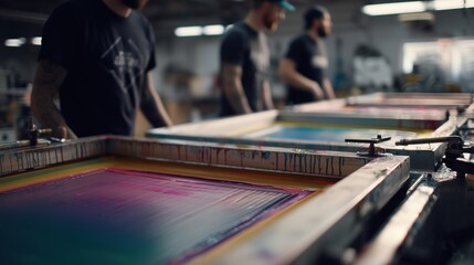 Screen printing workshop with colorful inks