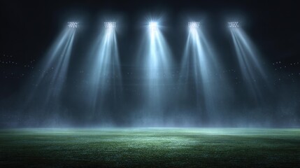 American football under bright stadium lights at night with blurred crowd for sports marketing and event promotion