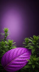 Purple Leaf Amidst Greenery - A Vibrant Botanical Still Life.