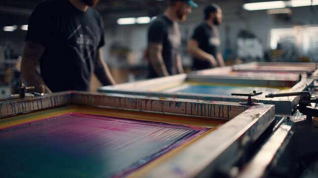 Screen printing workshop with colorful inks