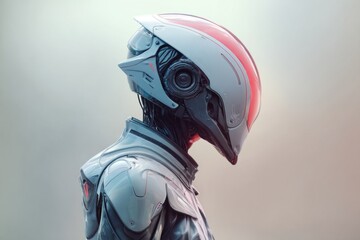 A robot with a smooth and modern design stands in profile, showcasing its intricate features and cutting-edge technology in a softly lit environment Generative AI