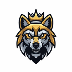 Fierce Wolf King Mascot with Golden Crown.
