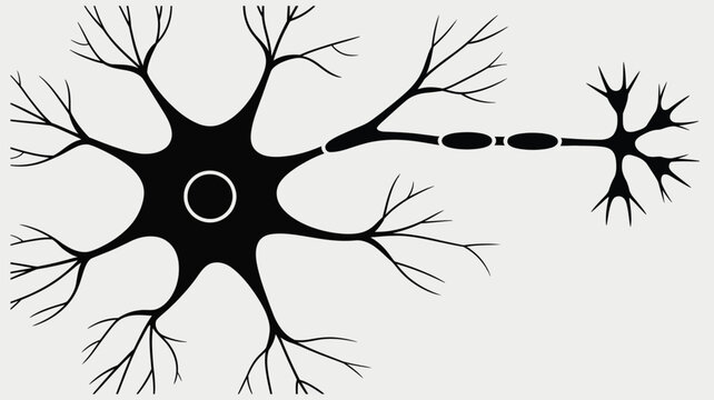 Neuron vector icon showing human brain cell structure, neuron connections, and flat design symbol, ideal for scientific illustrations,