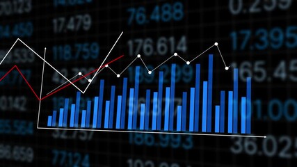 Animated financial data chart moving upwards with binary code background for business concept. - Powered by Adobe