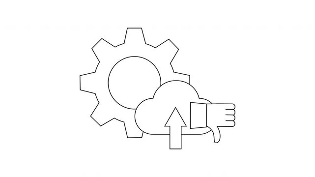 Cloud Computing Feedback Loop - Gear, Cloud, Arrow, Thumbs Down.