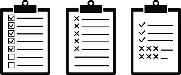 Checklist clipboard vector set featuring task lists check marks and planning icons for productivity and management design