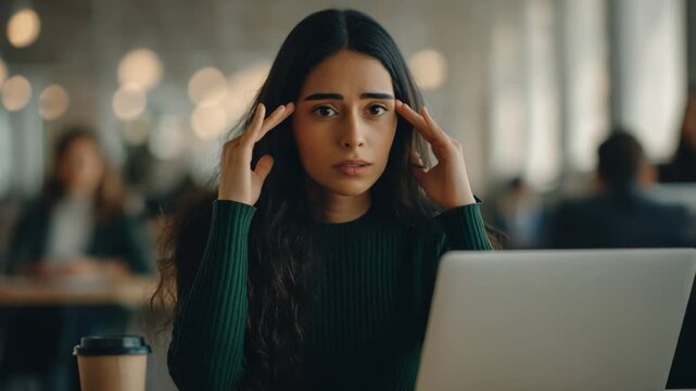 Mindful Pause: A person struggles with mental fatigue in the midst of a demanding workday, the pressure of deadlines etched upon their face.