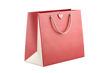 A vibrant red gift bag with heart decoration, perfect for special occasions and celebrations isolated on transparent background