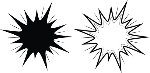 Comic Book Style Explosion Graphics Black Silhouette and Outline on White Background © EDA