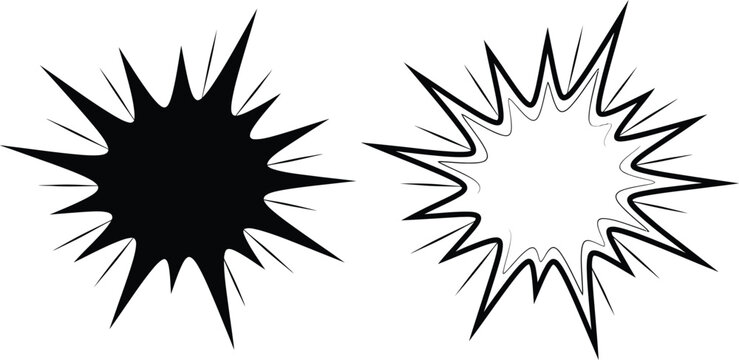 Comic Book Style Explosion Graphics Black Silhouette and Outline on White Background