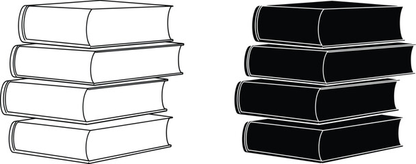 Illustration of Two Stacks of Books, One White Outlined and One Black Fill, Simple © EDA