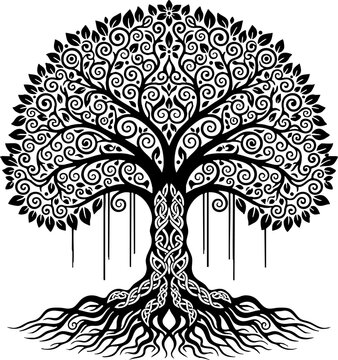 Ornate Decorative Tree of Life Graphic Design Illustration