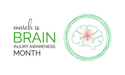 Obraz premium Celebrate Brain Injury Awareness Month in March with a brain and ribbon design, perfect for posters, digital graphics, banners, cards, and online awareness content. Banner poster, flyer and background