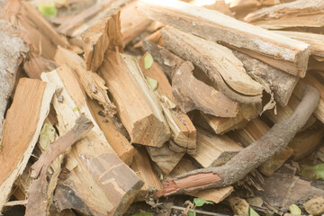A pile of wood logs on floor