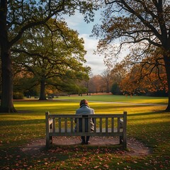 Solitude in Autumn - A Moment of Reflection on a Park Bench.