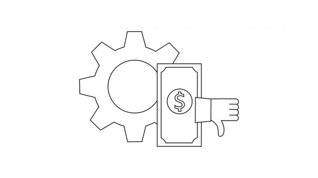 Economic Downturn Concept - Gear, Money, and Thumbs Down Illustration.