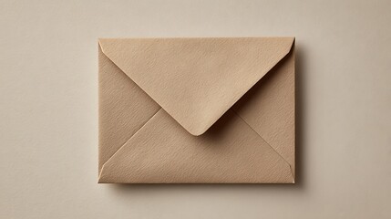 Overhead studio shot of a closed square envelope made of textured brown paper