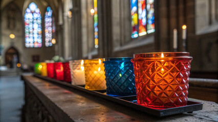 Row Colorful Votive Candles