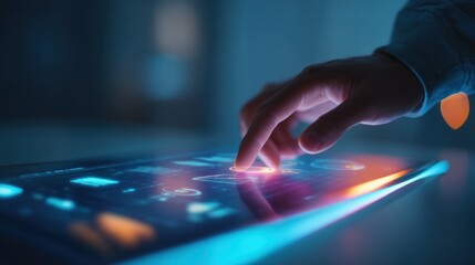 Hand touching digital screen interface