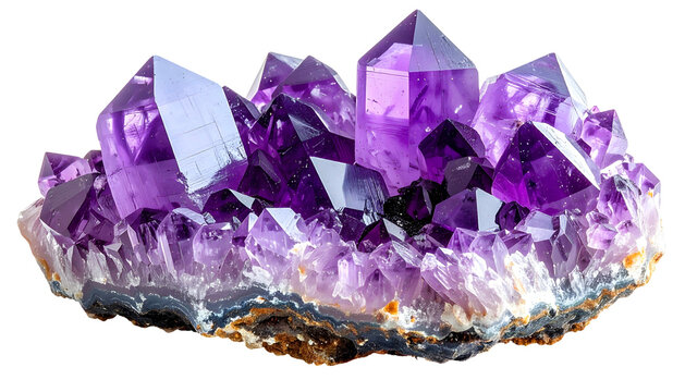 A close-up of a stunning cluster of purple crystals with sharp, multifaceted points