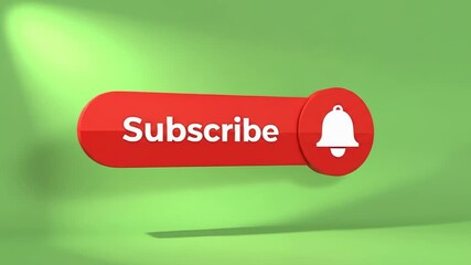 Red Subscribe Button with Notification Bell on Green Background.