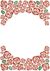 レトロな赤バラの花柄フレームイラスト(縦型)