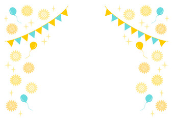 ひまわりとフラッグガーランドのフレーム