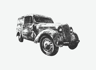 Close-up of turquoise vintage car body with peeling paint and rust texture, Large Grain Photocopy Effect, for grunge punk y2k collage design