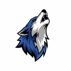 Stylized Blue Wolf Head Howling with Fierce Expression.