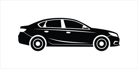 Simple sedan car side view silhouette icon in grayscale format