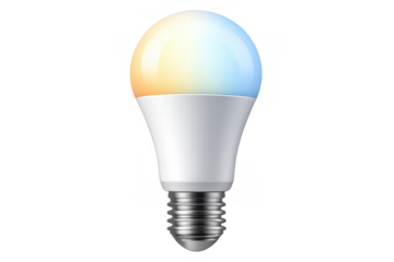 Smart led light bulb glowing with colorful light, representing energy efficiency, innovation, and futuristic smart home technology