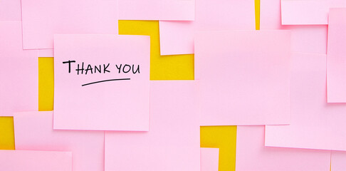 Pink sticky notes showing thank you message for gratitude