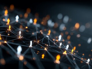 Artistic depiction of connected human silhouettes, illuminated with digital networks