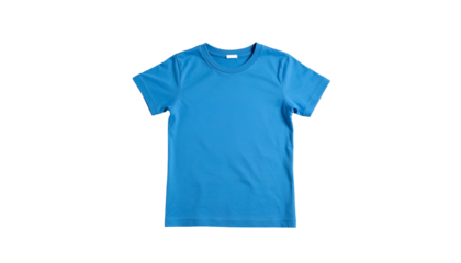 A solid blue crew neck t-shirt isolated on a black background, centered and well lit