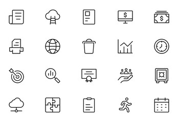 Office And Business icon set. Business and Finance web icons in line style. Money, bank, contact.Thin outline icons pack. Vector illustration