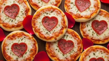Mini pizzas with heart shaped salami