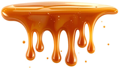 Viscous, shiny, flowing caramel drips against a black background