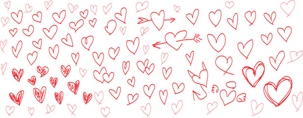 Heart hand drawn heart shape doodle sketch line art decorative sticker love cute wedding valentine vector illustration. A charming collection of hand-drawn red hearts, symbolizing love and affection