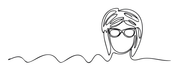 Fluid continuous line sketch of a head wearing eyeglasses, suitable for contemporary visual communication, educational materials, or a modern avatar.