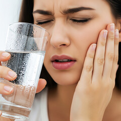 Young Woman Suffering from Tooth Sensitivity After Drinking Cold Water